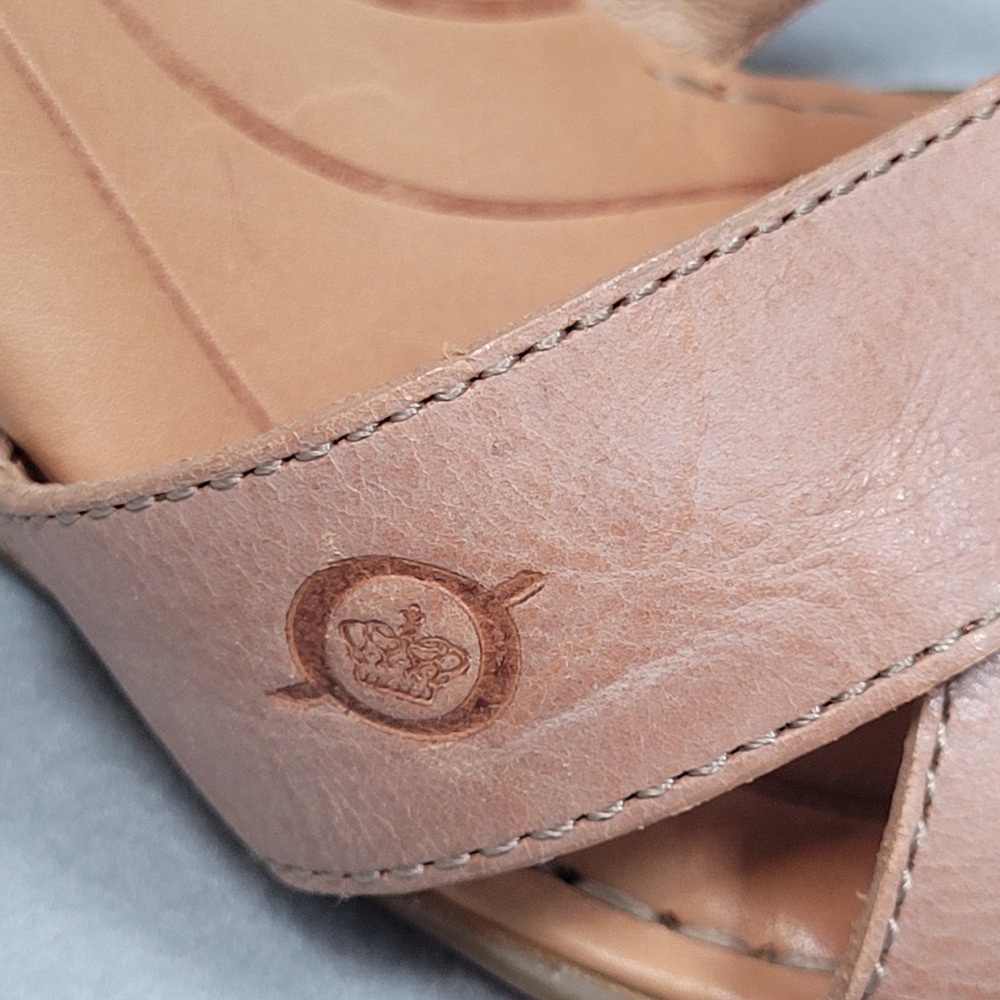 Born Tan Leather Cork Wedge Sandals Ankle Strap D93228 Womens 10M - Picture 5 of 11